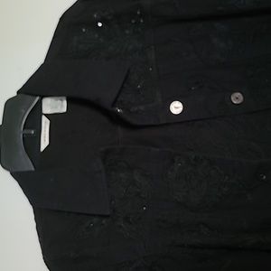 Laura Ashley black  denim jacket with beading & embroidery Sz L